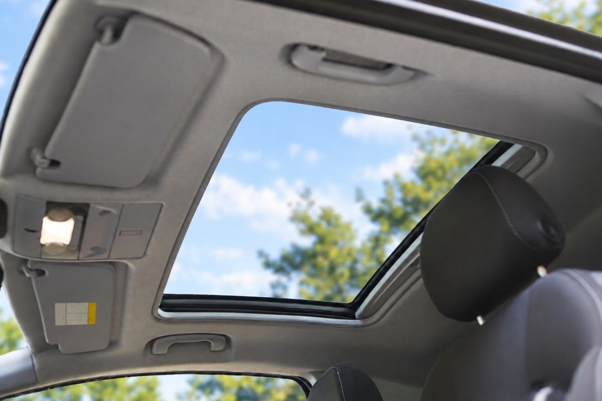Open car sunroof seen from inside the cabin
